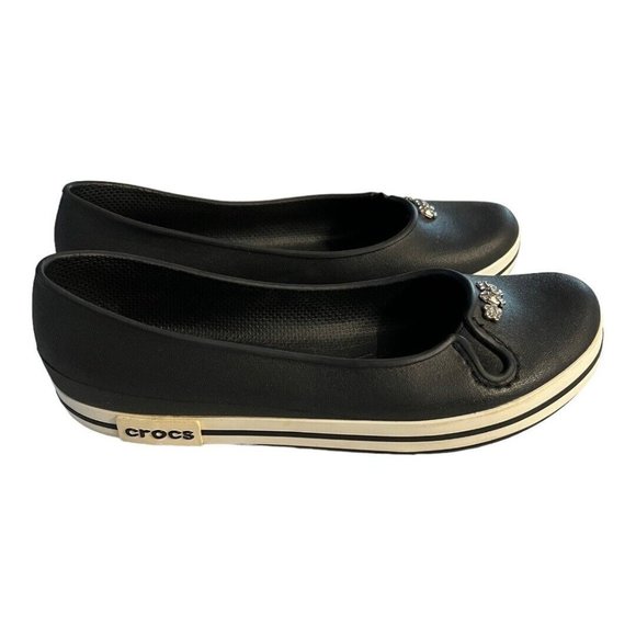 CROCS Shoes - Crocs Ballet Flats Womens 6 Black‎ Rhinestone Slip On Casual Shoes Comfort
